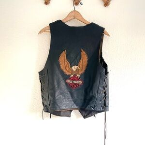 Vintage Harley Davidson Black Leather Biker Vest